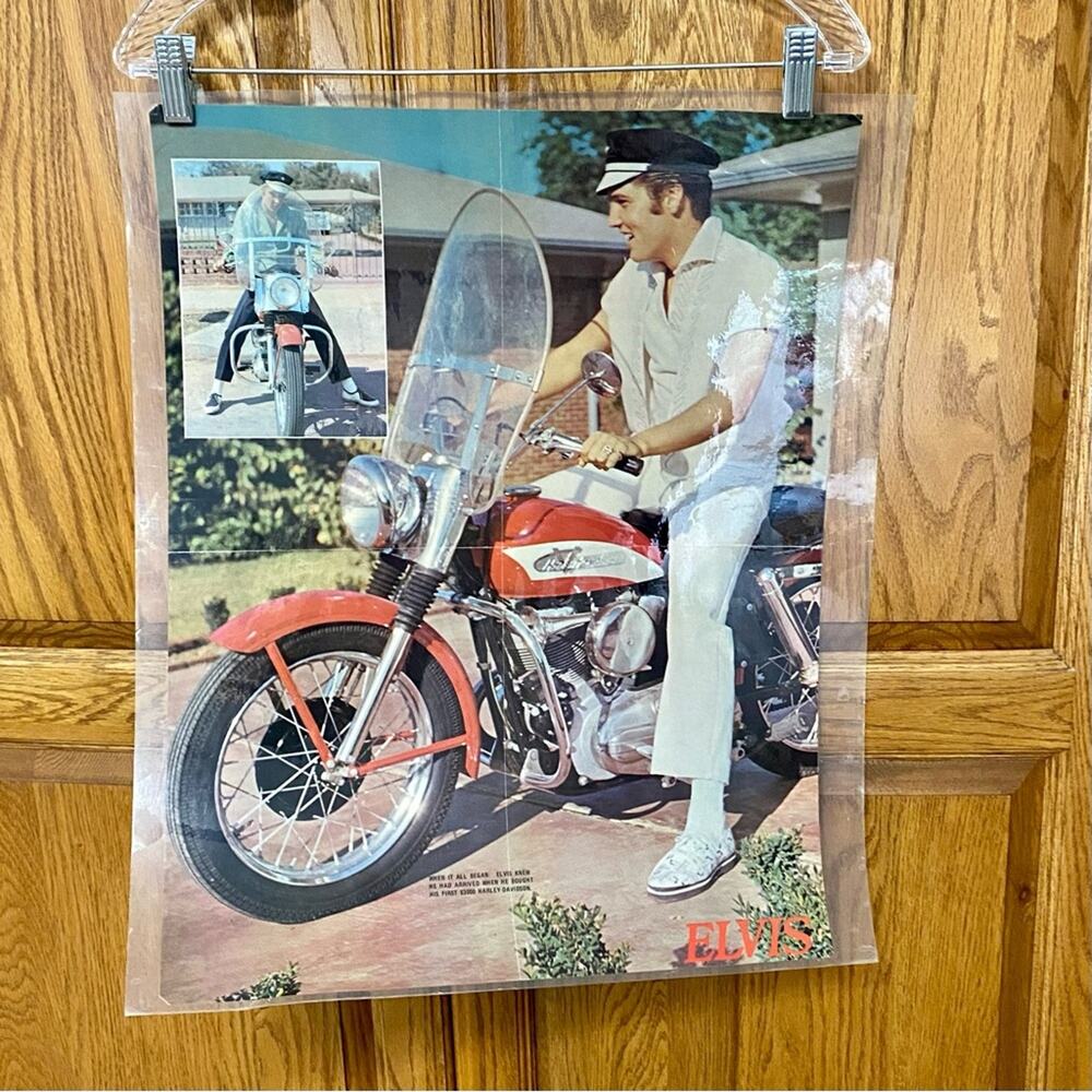 Rare/Vintage 1977 Elvis Presley on Harley Davidson Poster King of Rock LAMINATED